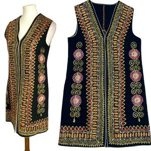 Vintage 70s Embroidered Wool Vest Hippie Woodstock